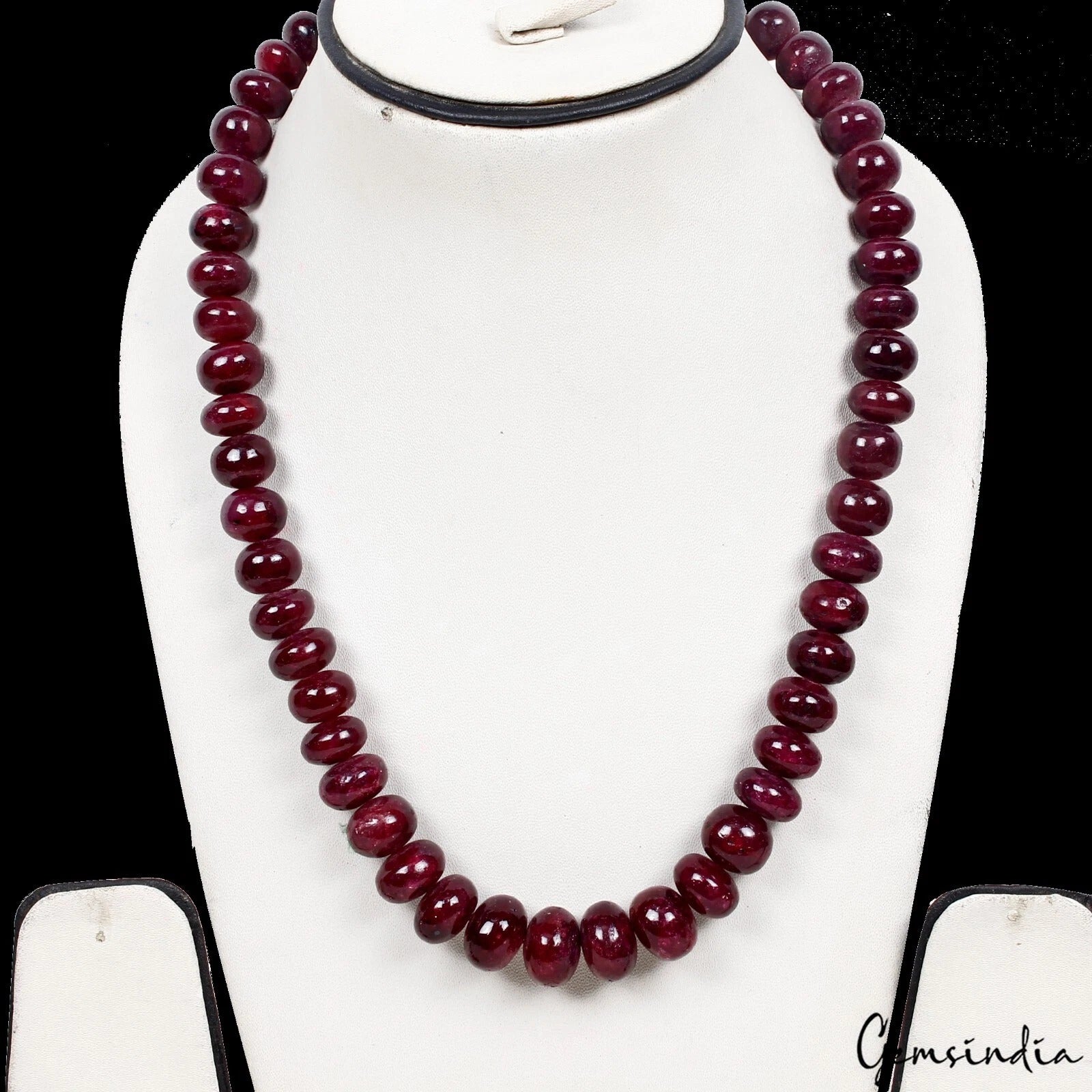 940 Ct Natural Red Ruby Round Beaded Single Strand w Adjustable Tassel Silk Cord