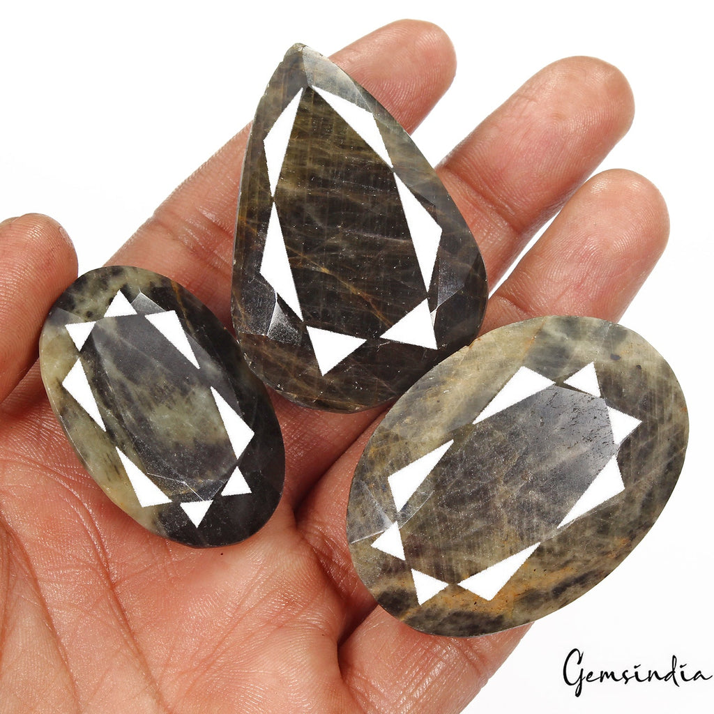 Certified 970 Ct/3 Pcs Natural Untreated Brown Black Sapphire Mix Cut Loose Gems