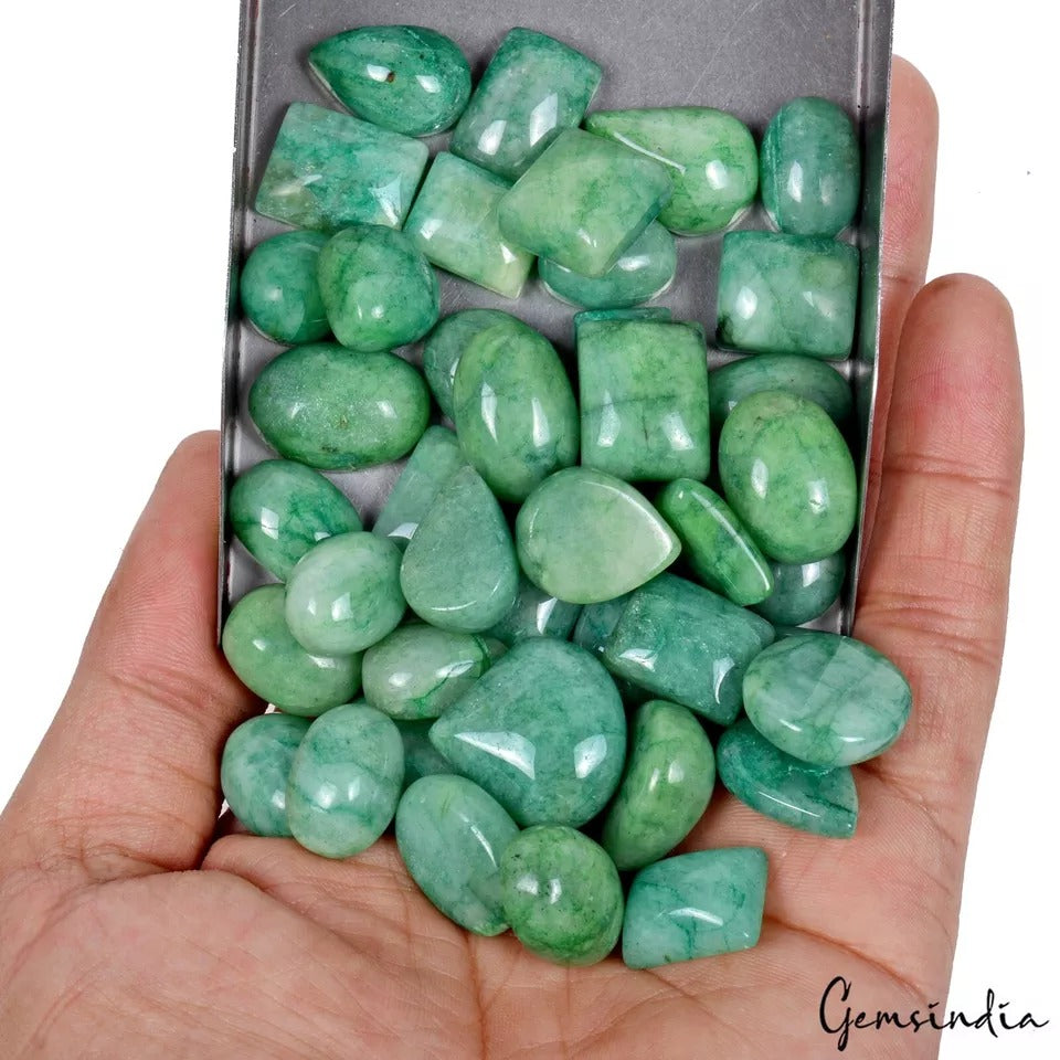 43 Pcs Natural Emerald Brazilian 13mm-21mm Cabochon Huge Size Loose Gemstones