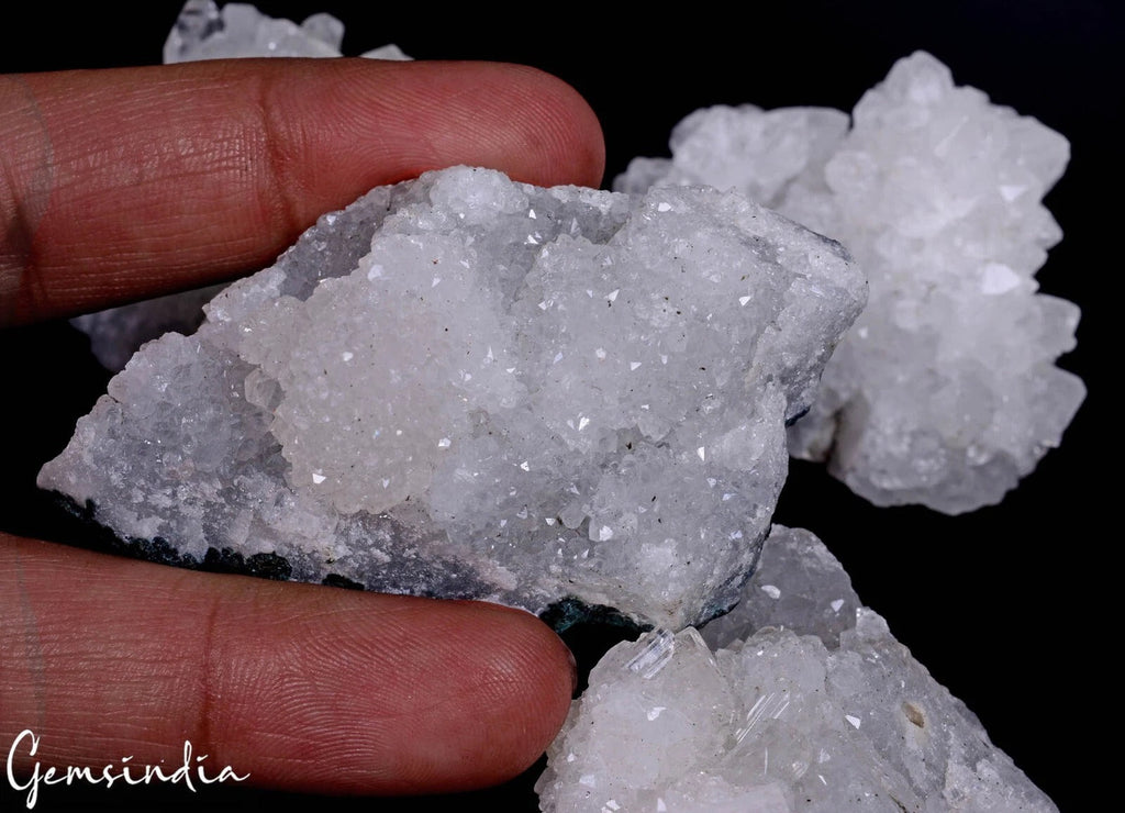 1240 Cts/4 Pcs Natural White Apophyllite Druzy Healing Crystal Mineral Raw Gems