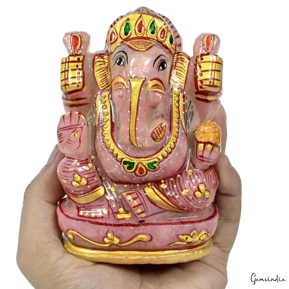 4830 Cts Natural Pink Rose Quartz Handcrafted Singlestone Ganesha Sculpture 5"