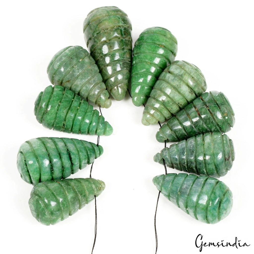 500 Ct/10 Pcs Natural Green Emerald Pear Carved Drill Bead Briolettes Loose Gems