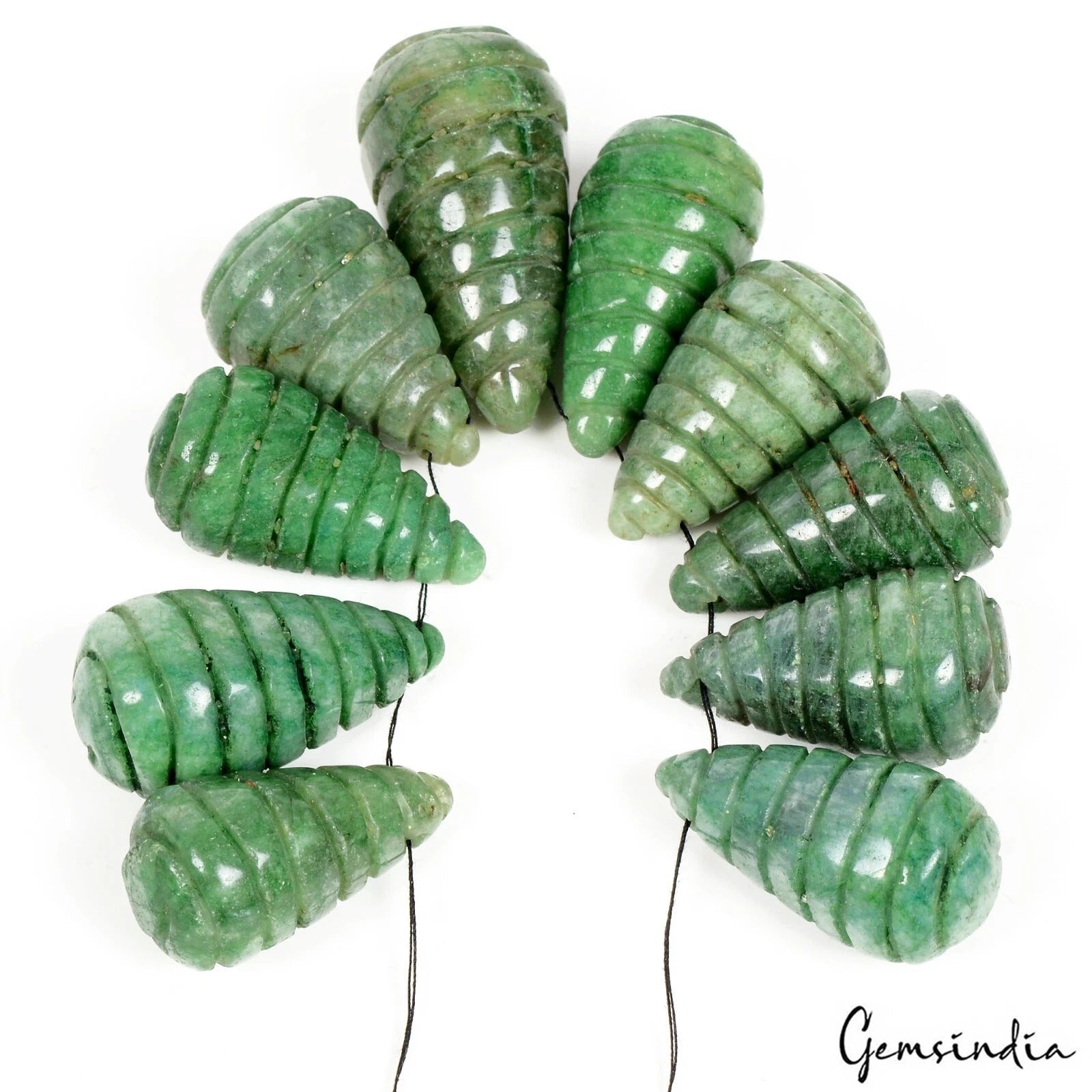 500 Ct/10 Pcs Natural Green Emerald Pear Carved Drill Bead Briolettes Loose Gems