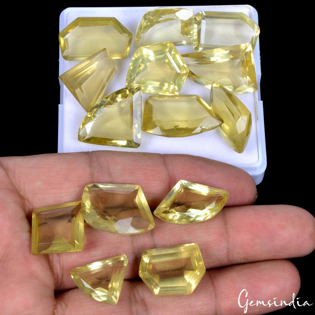 Natural Lemon Quartz Fancy Cut Loose Gemstone Lot 14 Pcs 15-35MM 221.30 CT