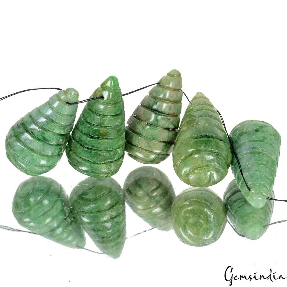 Emerald Beaded Strand, Color Enhanced, Green — 5 Pieces, 32mm to 34mm, 300 Ct, Brazil