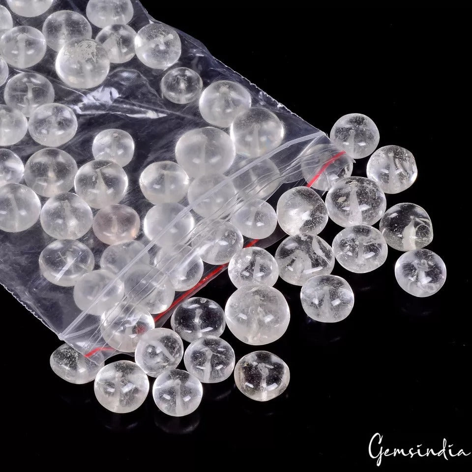 700 Ct/58 Pc Natural White Crystal Quartz Rondelle Cabochon Loose Gemstone Beads