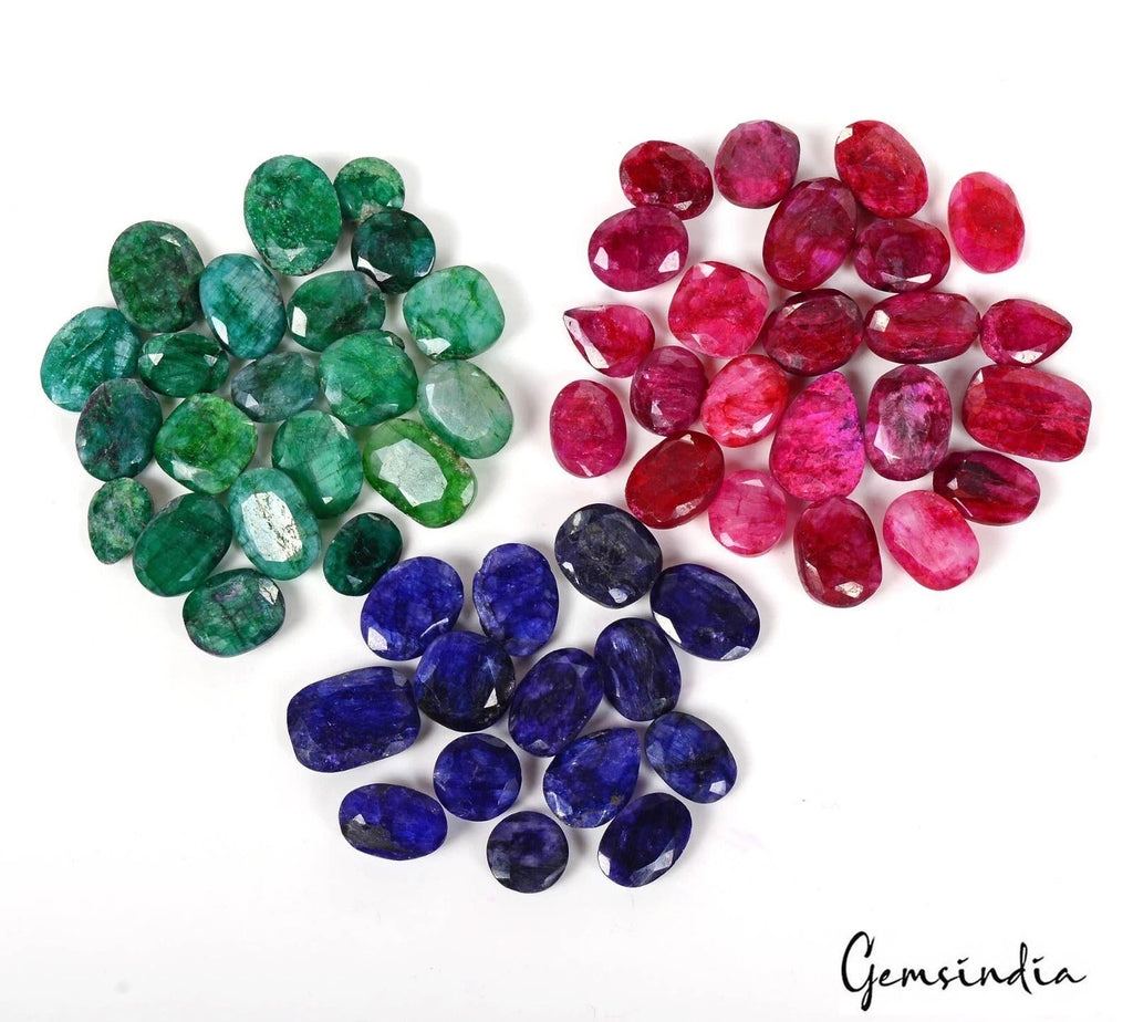 500 Ct Natural Red Blue Beryl Green Emerald Mix Cut Loose 11-18mm Gemstones~53Pc
