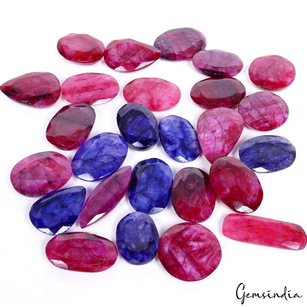 500 Cts/27 Pcs Natural Red & Blue Beryl Mix Faceted Cut Loose Gems for Jewelry