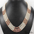320 Ct Freshwater Pearl & Red Ruby Round Cab Beaded 5 strand Adjustable Necklace