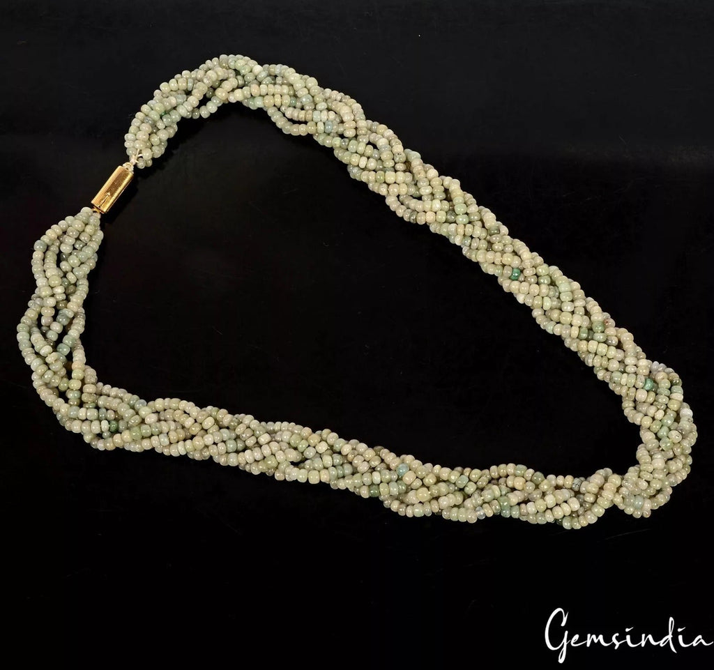 430Ct Untreated Emerald Gemstone Rondelle 3-4 mm Beads 20" Braid Style Necklace