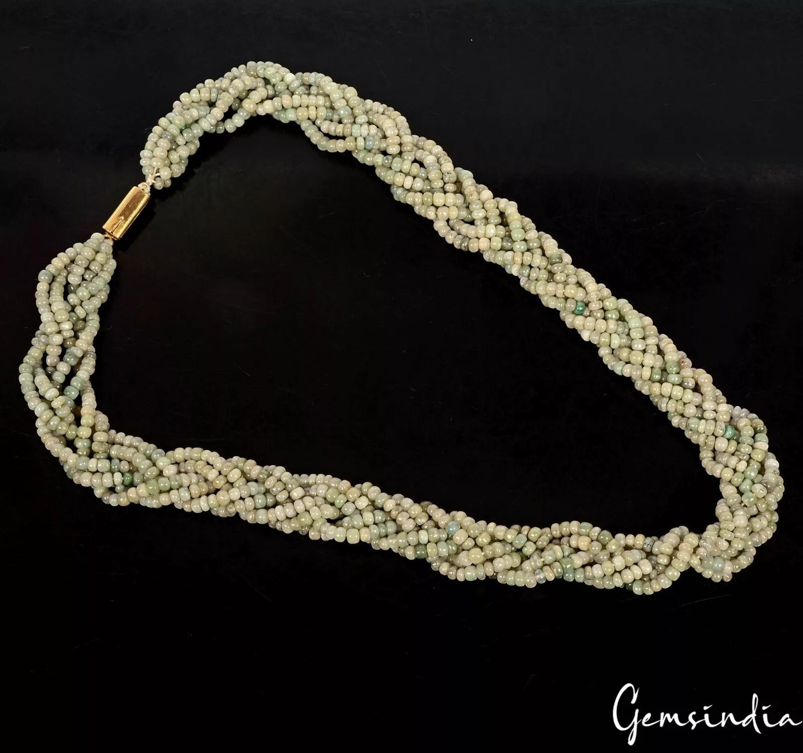430Ct Untreated Emerald Gemstone Rondelle 3-4 mm Beads 20" Braid Style Necklace