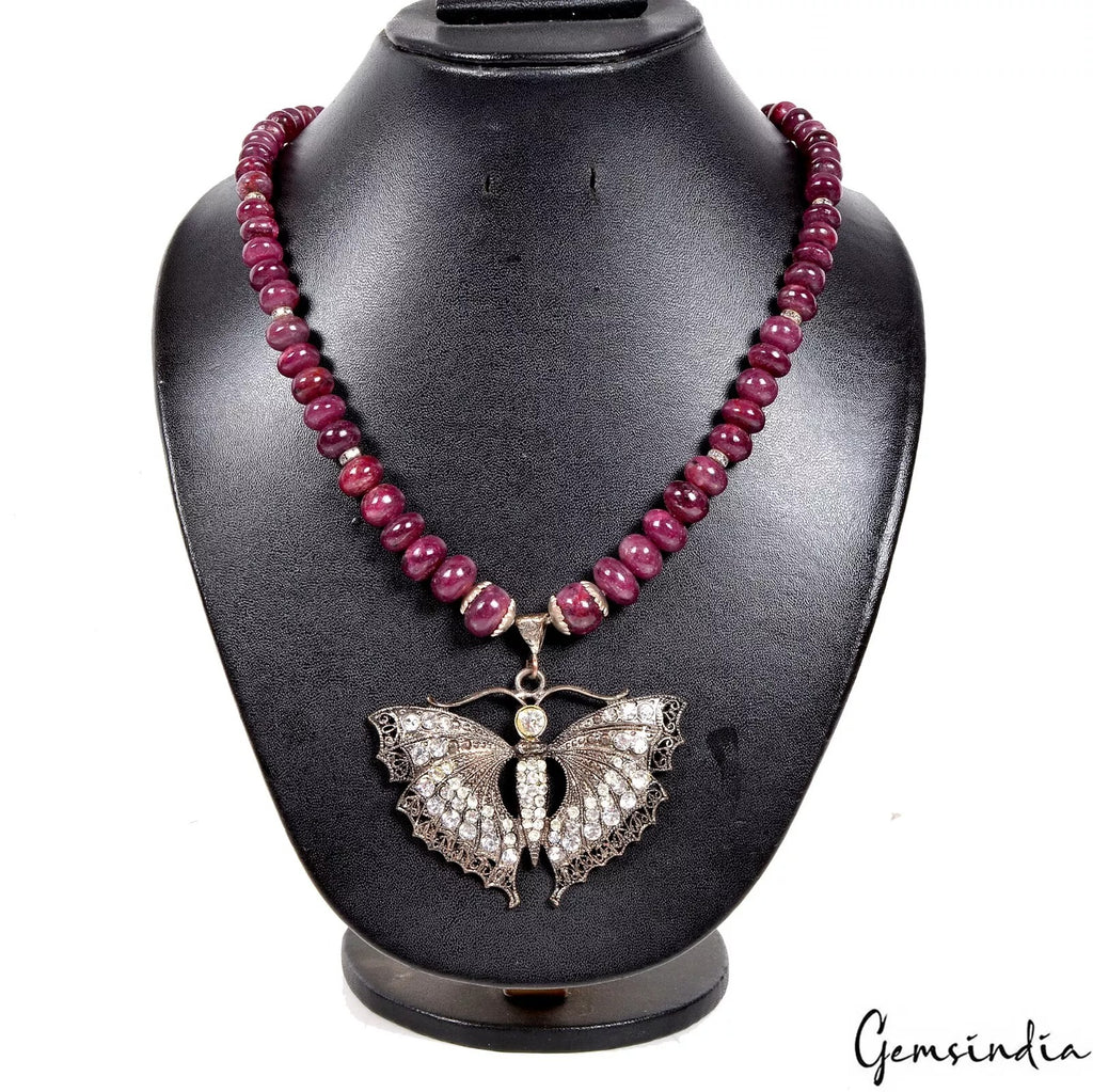 Ruby Necklace, Color Enhanced, RED — 24", 715 Ct, Africa