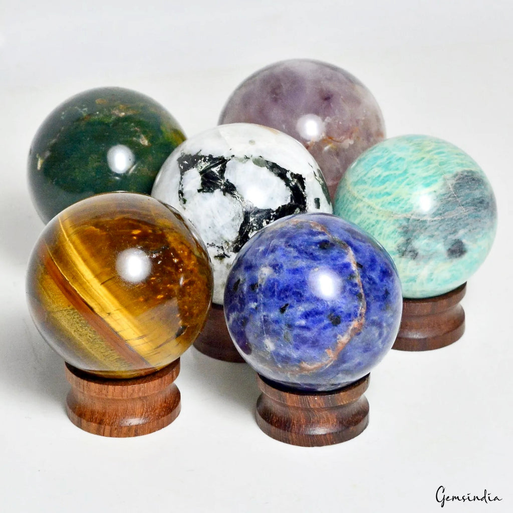 3300 Ct/6Pc Natural Multi Gemstones Crystal Healing Mineral Sphere Gemstones Lot