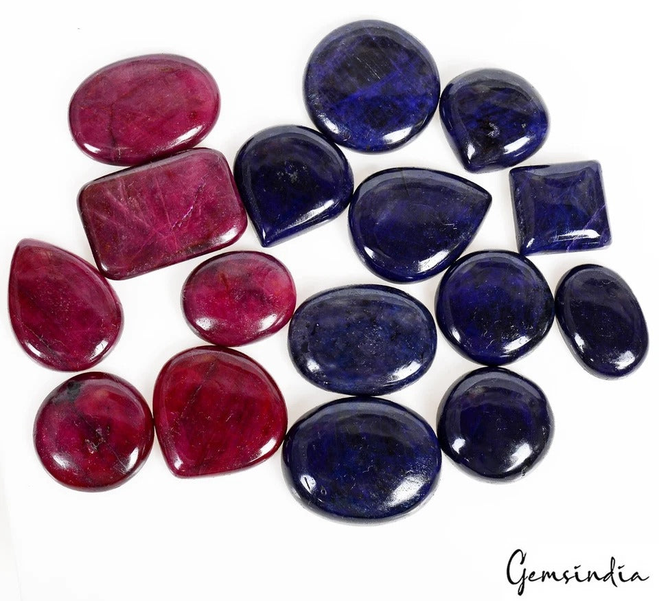 800 Ct Natural Red Ruby Blue Sapphire Oval Cab Loose Jewelry Gemstones ~16 Pcs