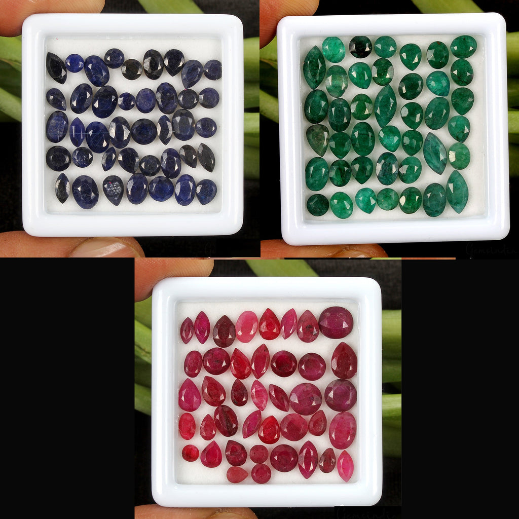 Natural Ruby Emerald Sapphire Loose Mix Cut Setting Size Gemstones 3 Lots~120 Pc