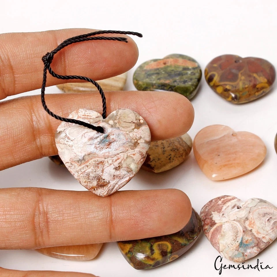 660 Ct/12 Pcs Natural Multi-Gems Heart Shape Drilled Beads For Pendant Jewelry