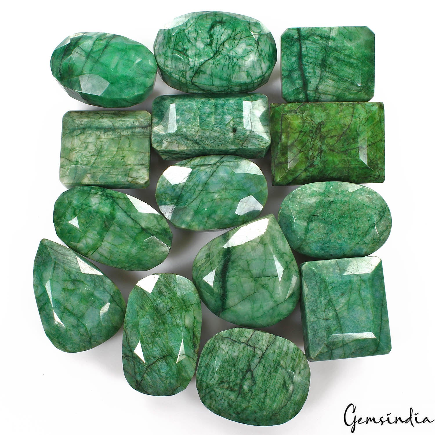 Emerald Lot, Loose Gemstone, Color Enhanced, Green — 14 Pieces, 41mm to 57mm, 5000 Ct (1 Kg), Brazil