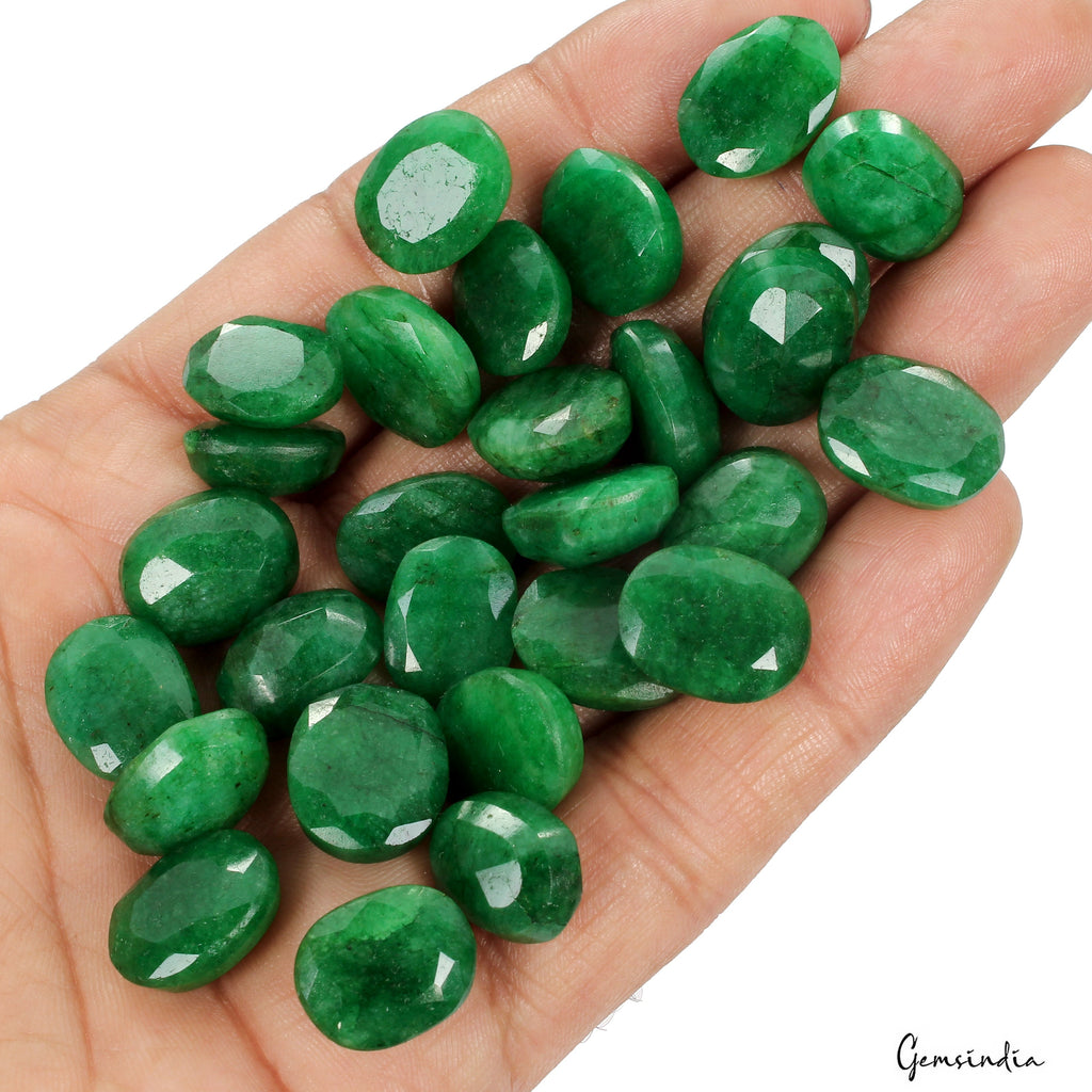 Certified 280 Ct Natural Oval Cut Brazilian Green Emerald Loose Gemstones~28 Pcs