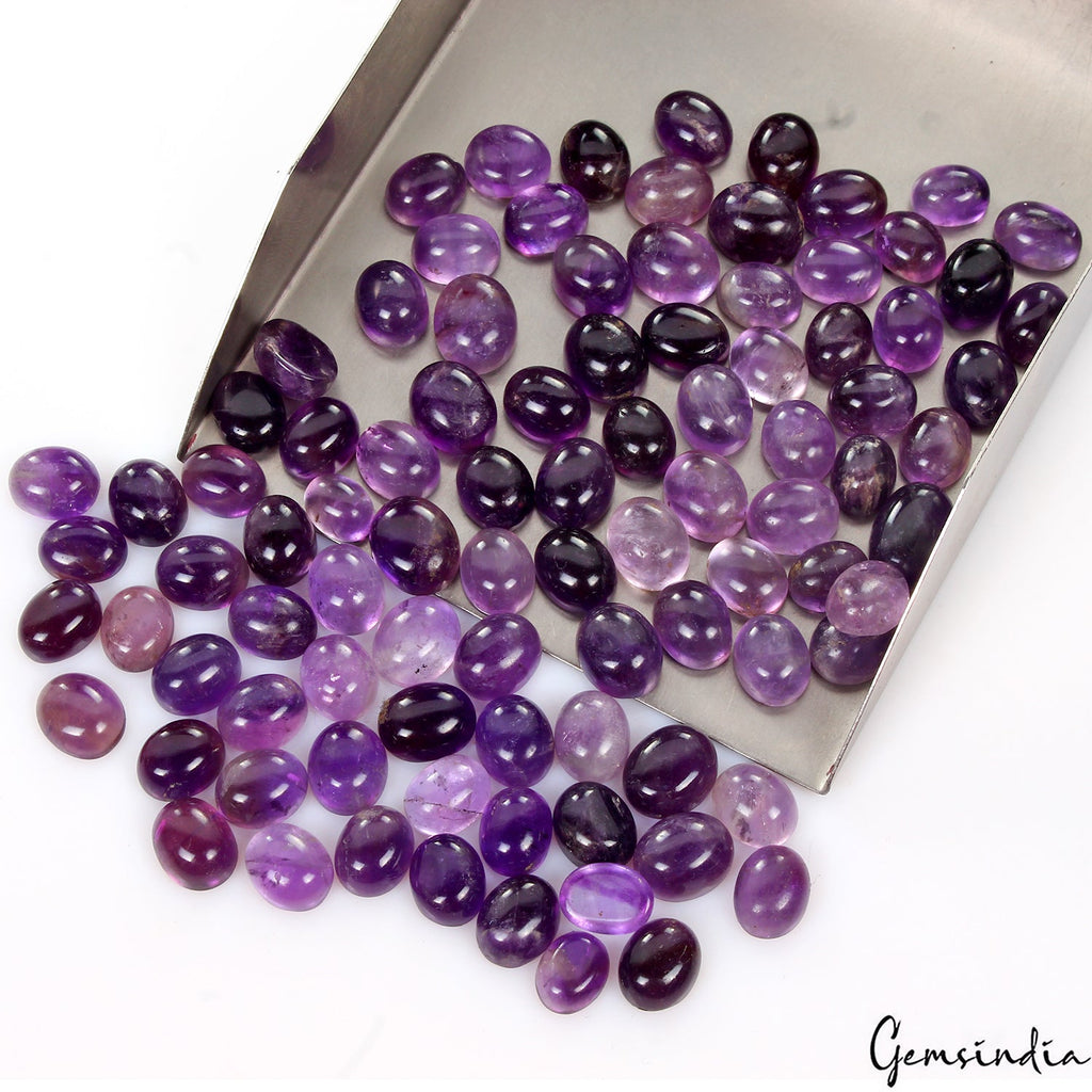 400 Cts/93 Pcs Natural Untreated Purple Amethyst Round Cabochon Loose Gems Lot