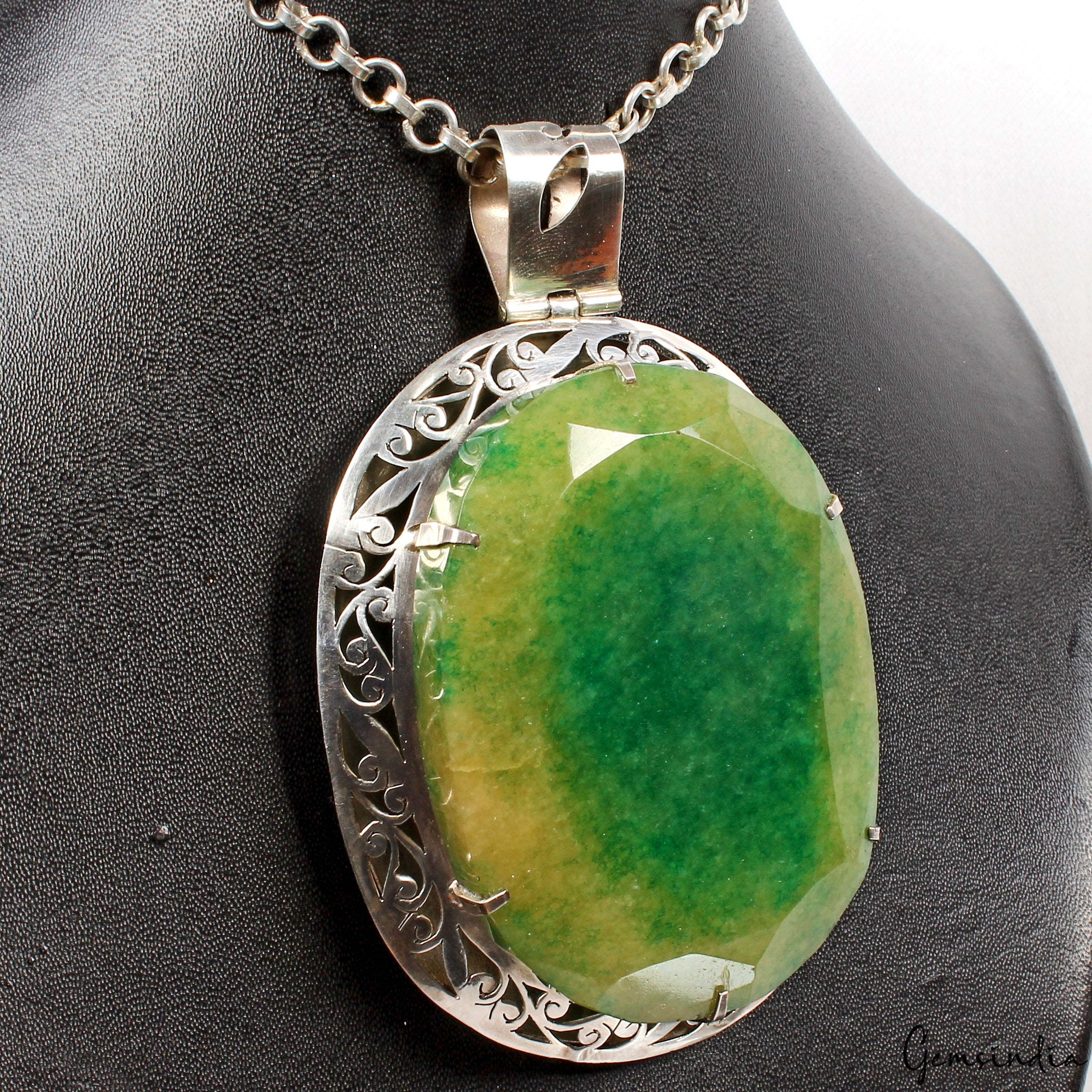 173.00 Gms Certified Natural Emerald Huge 925 Sterling Silver Exquisite Pendant