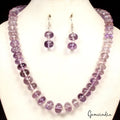 595.50 Ct Pearl & Purple Amethyst Round Beaded Handmade 19" Necklace & Earrings