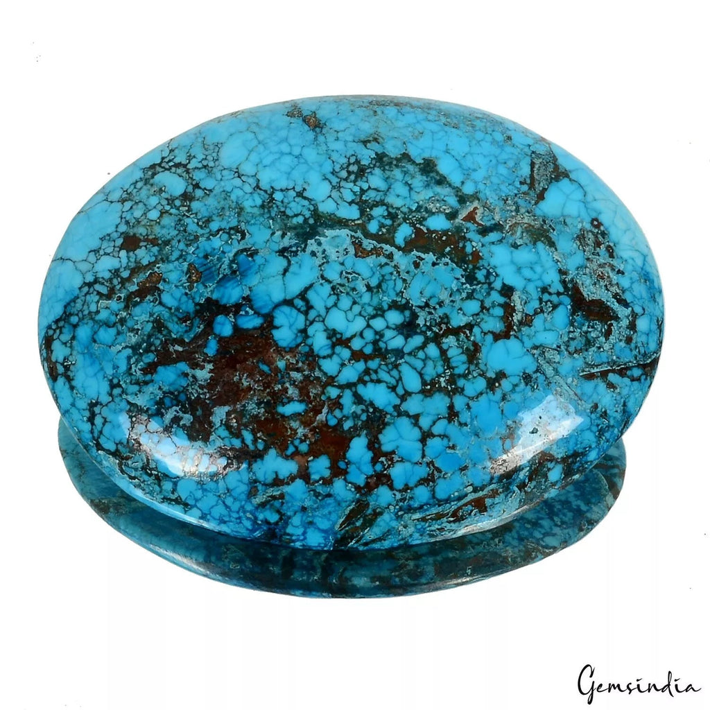 158.20 Ct Natural Blue Spiderweb Turquoise 58mm*42mm Oval Cabochon Gemstone