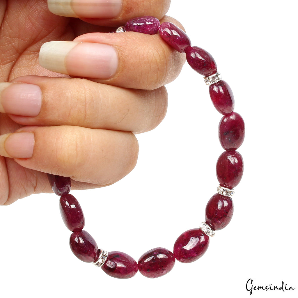 A++ Dark Red Ruby Smooth Oval Beaded Stretchable Bracelet Jewelry 6.5" For Women