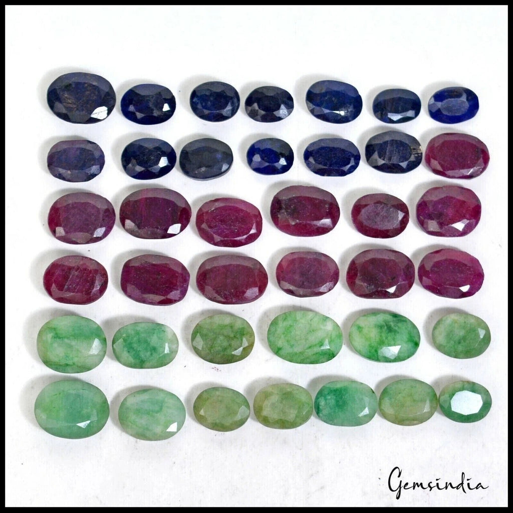 600 Cts/41 Pcs Natural Multi Color Ruby Emerald Sapphire Oval Cut Loose Gems Lot