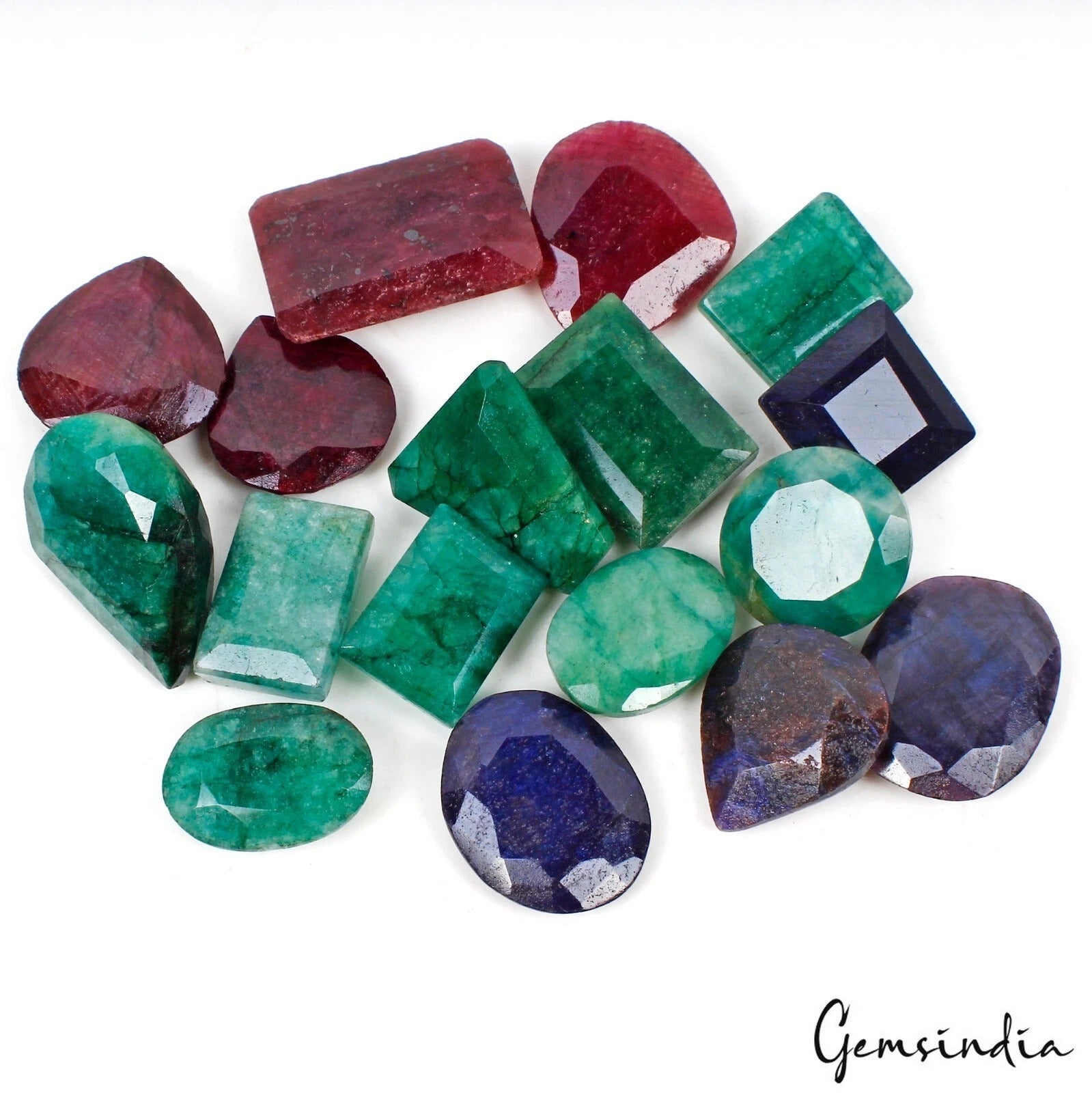 550 Ct Natural Ruby Emerald Sapphire Mix Cut Loose Jewelry Making Gems 20mm-30mm