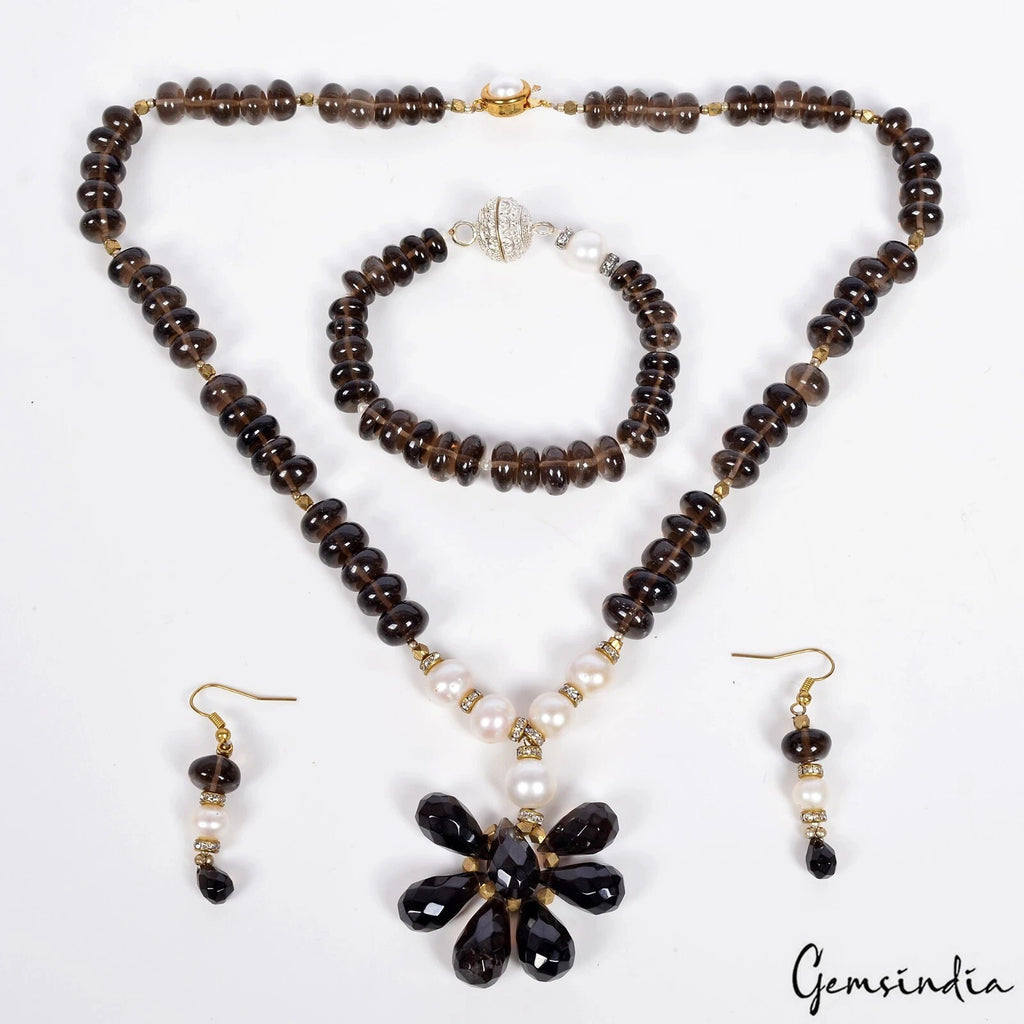 Smoky Quartz Necklace, Brown — 2mm to 11mm, India