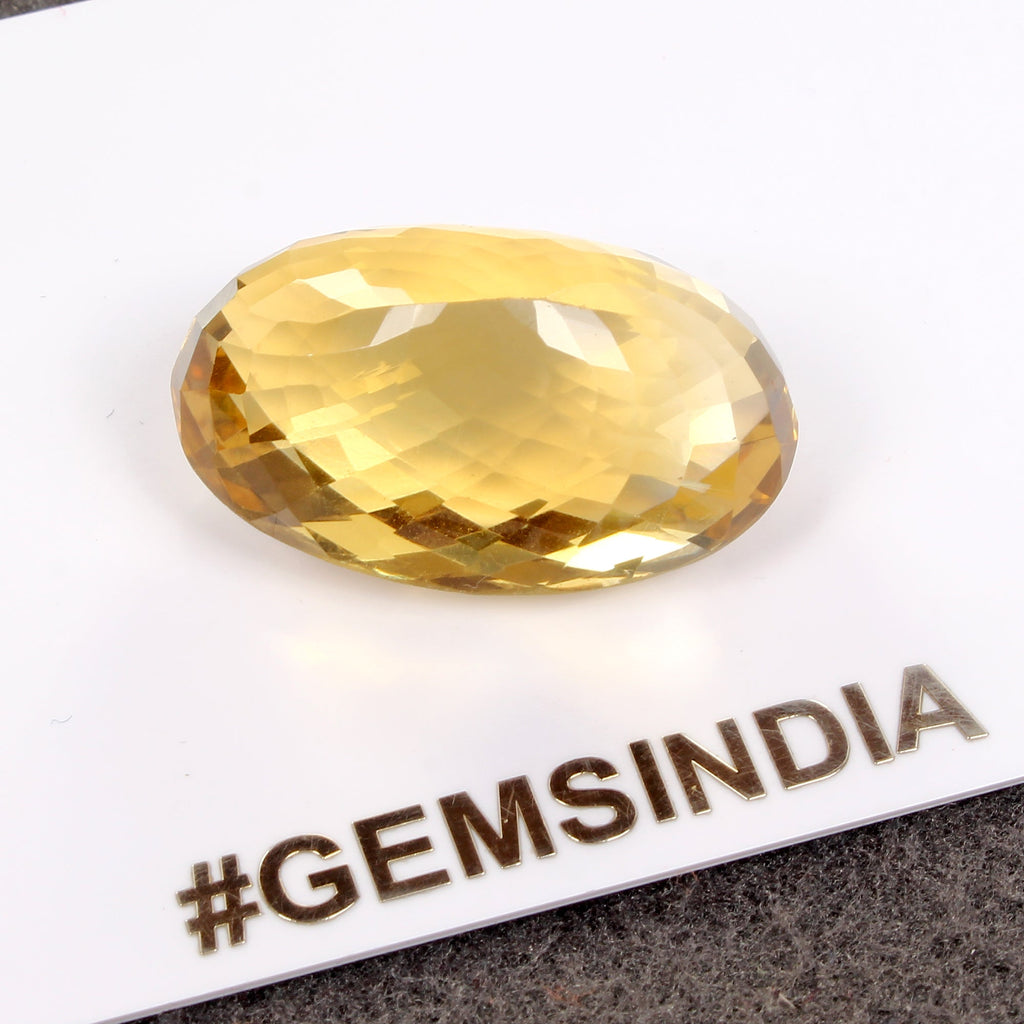 42.70 Ct Natural Brazilian Yellow Citrine Oval Checker Cut Loose Gem For Pendant
