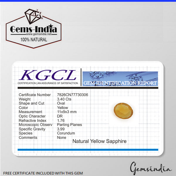 3.40 Cts Natural Ceylon Sapphire Yellow Oval Cut Untreated Certified Gemstone