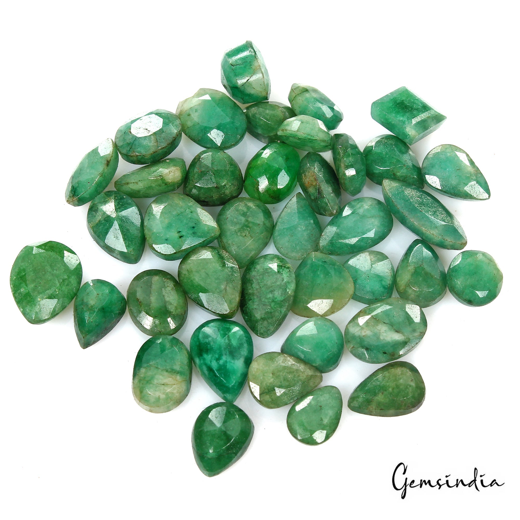 Certified 125.90 Cts/38 Pcs Natural Brazilian Green Emerald Mixed Cut Loose Gems