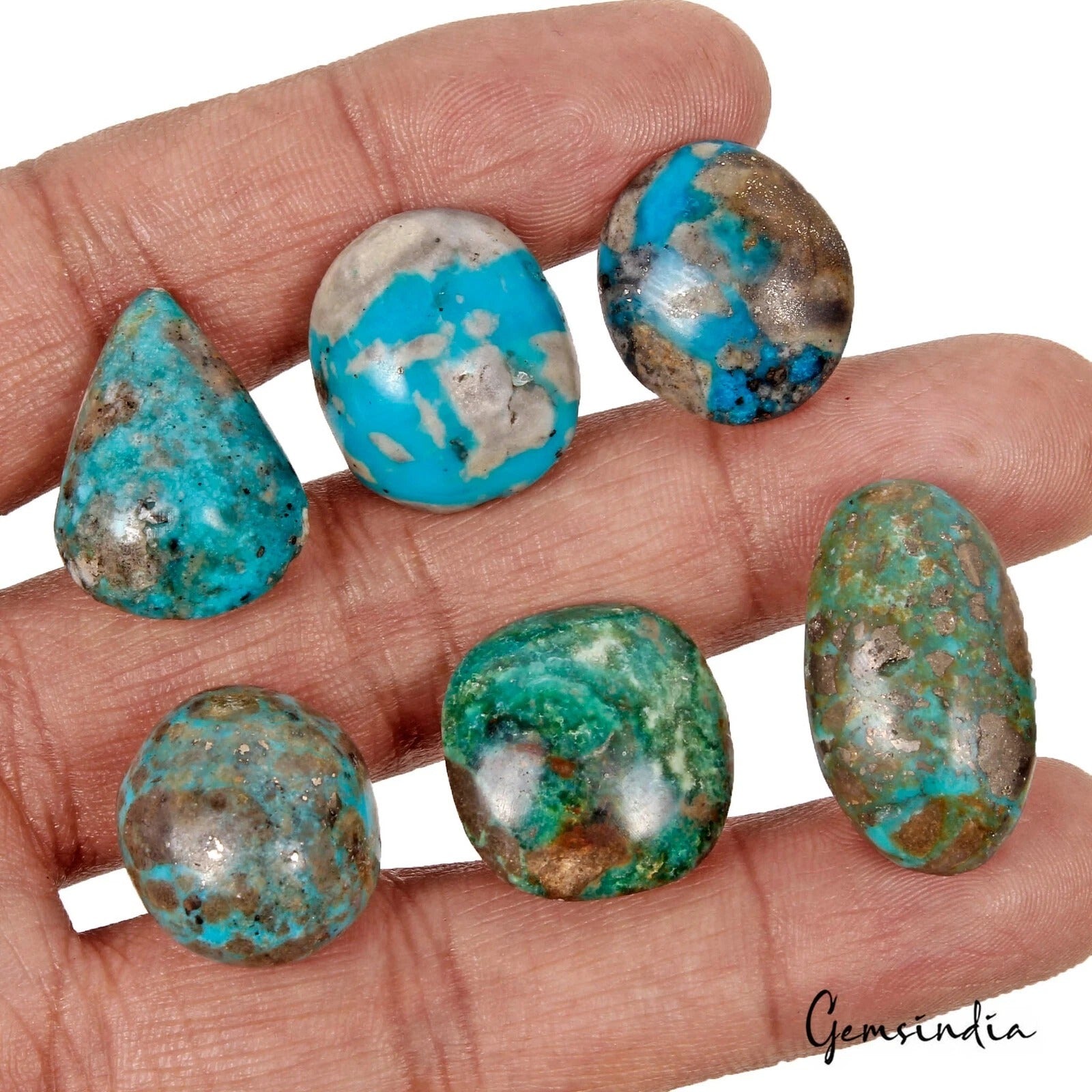 6 Persian Turquoise Neyshabur Cabochon Lot, Not Stabilized, %100 Natural 19-26mm