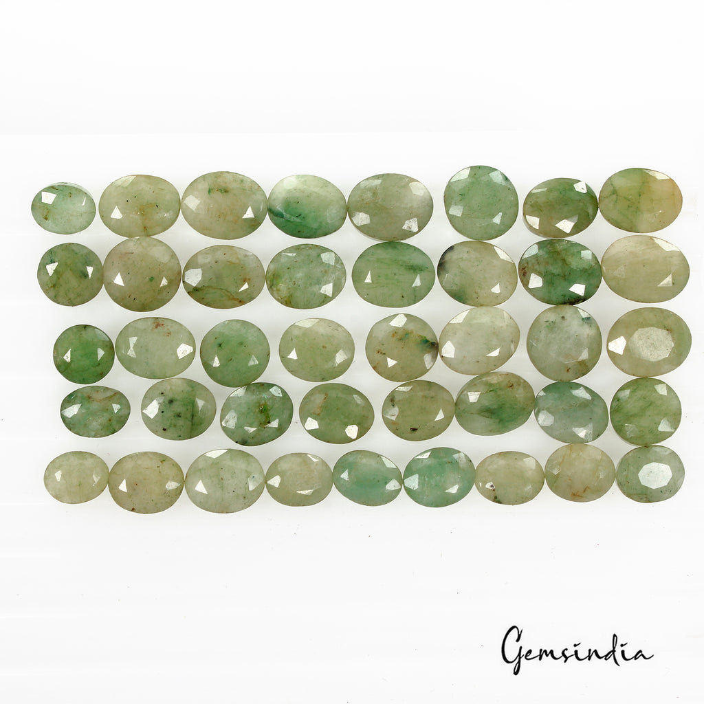 Emerald Lot, Loose Gemstone, Color Enhanced, Green — 41 Pieces, 7mm, 120 Ct, Brazil