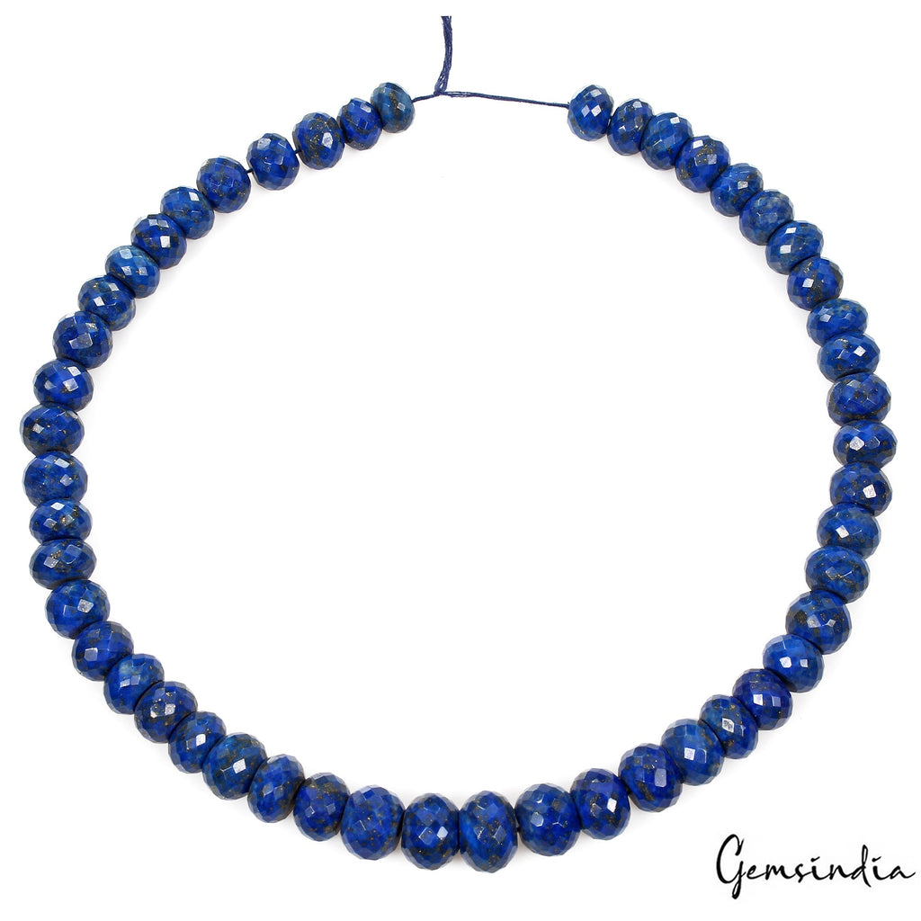 450 Cts/49 Pcs Natural Blue Lapis Lazuli Round Checker Cut Drill Bead Strand 18"
