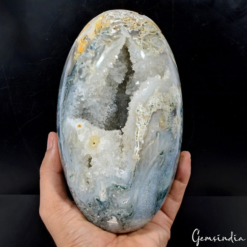 2.5 Kilo/ 7.25 x 4.2 Inch Natural Dendrite Moss Agate Druzy Egg Mineral Gemstone