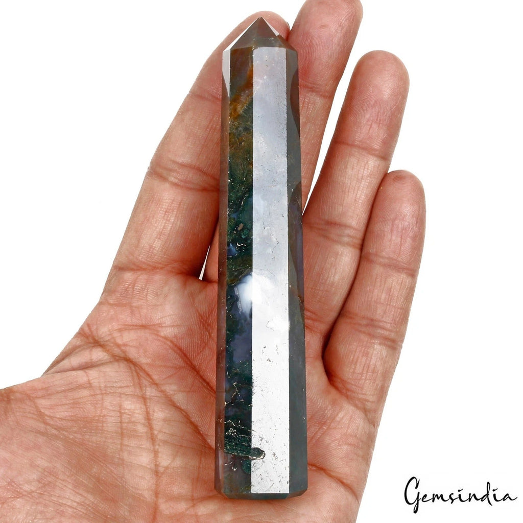 450 Ct Natural Untreated Moss Agate Want Point Crystal Gems Pencil Tower Obelisk