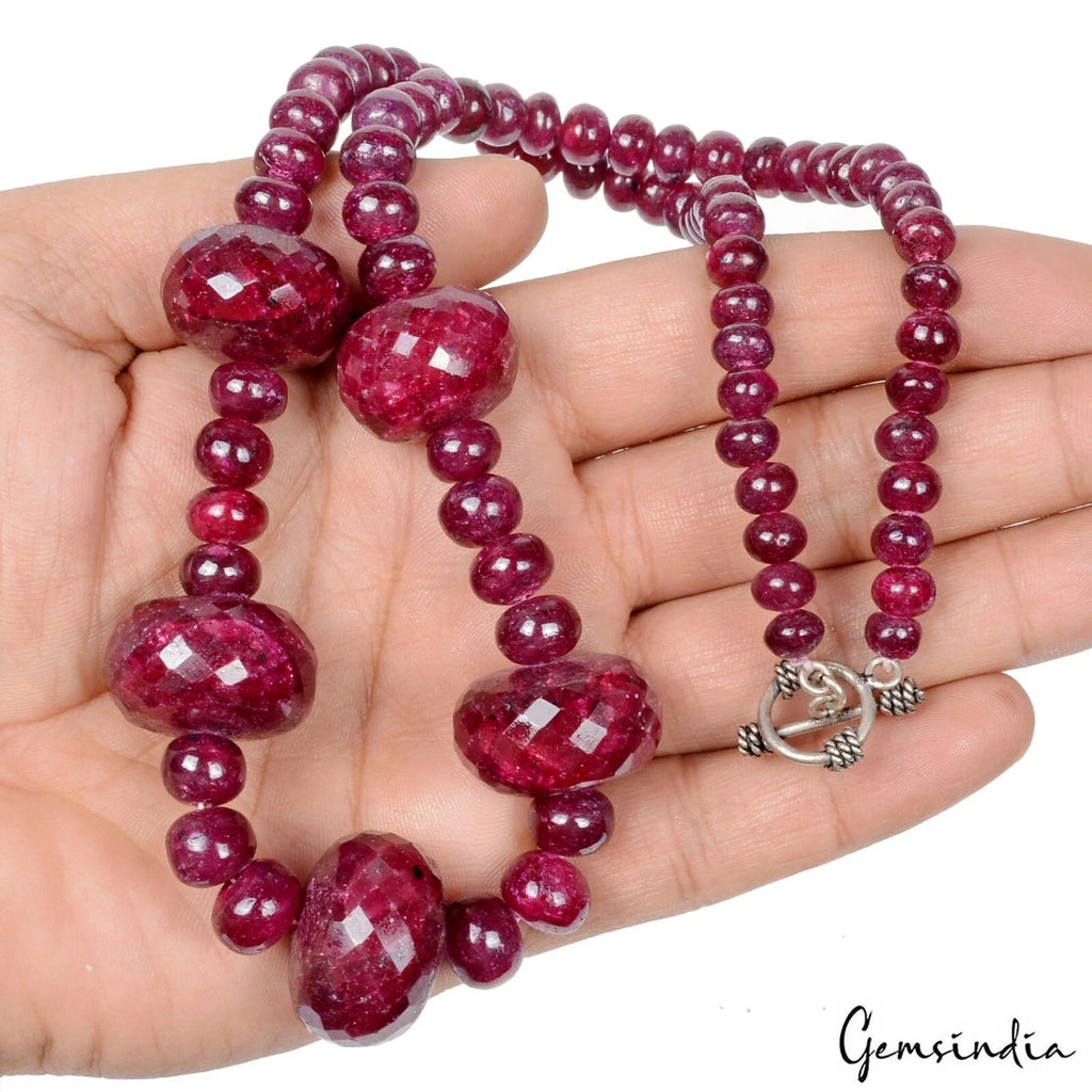 835 Cts Natural Dark Red Ruby Round Beaded Handmade Single Strand Necklace 21"