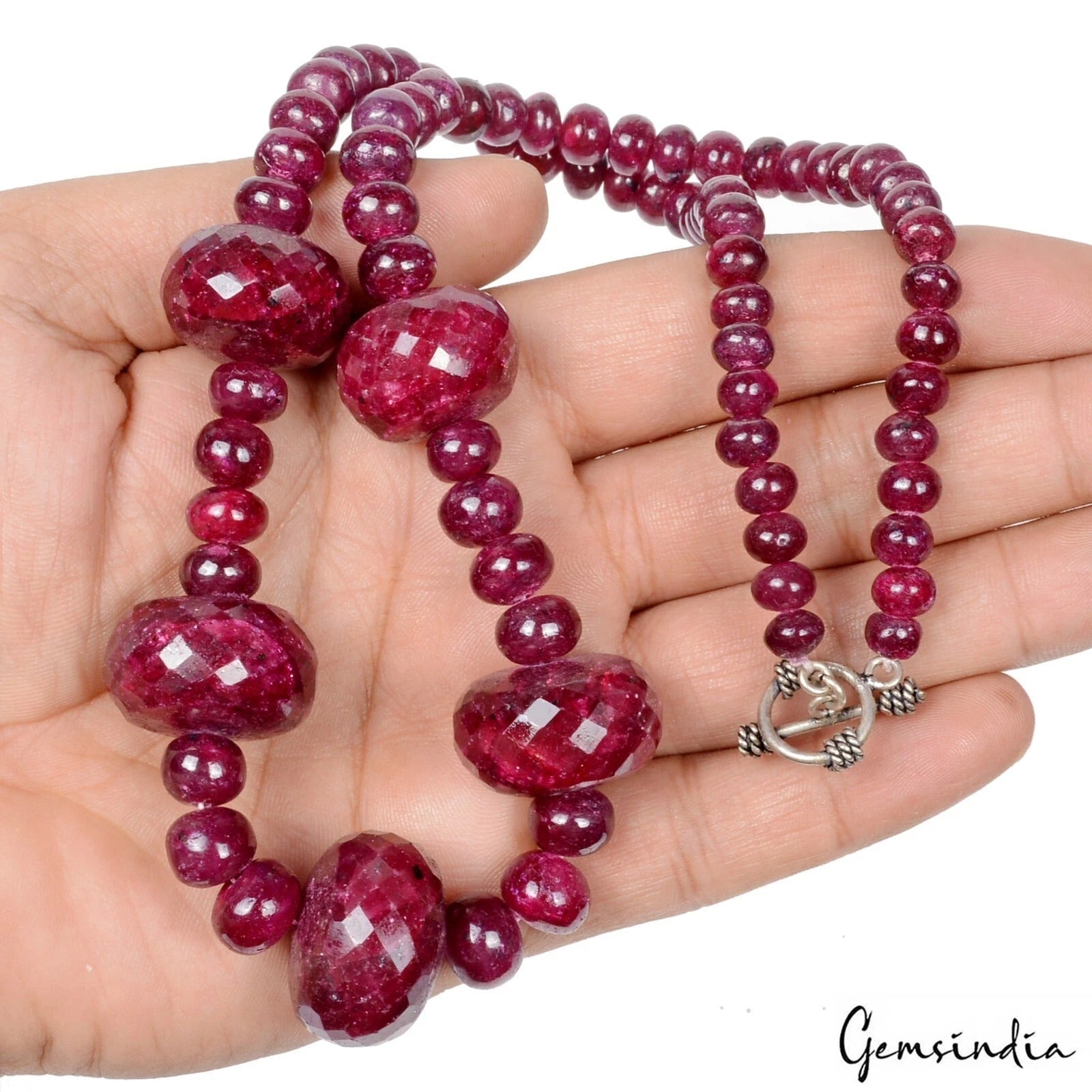 835 Cts Natural Dark Red Ruby Round Beaded Handmade Single Strand Necklace 21"