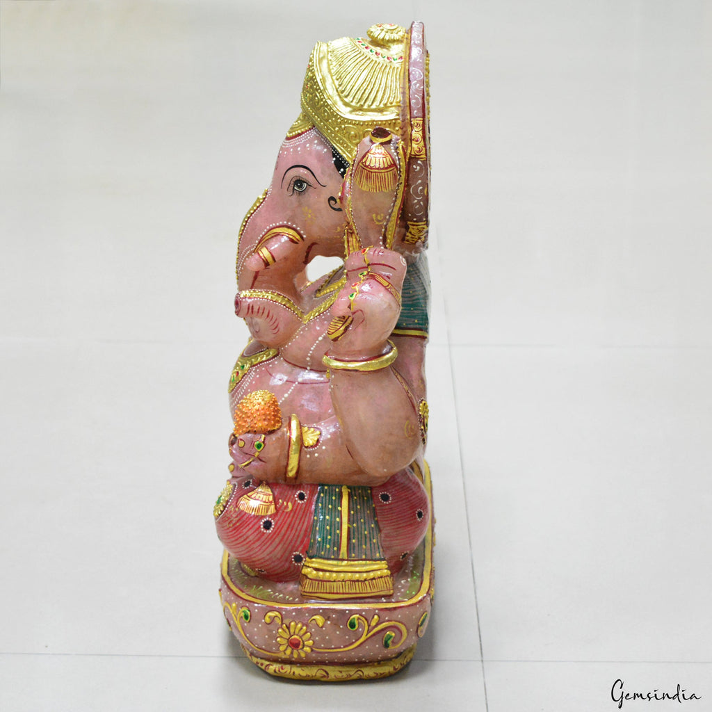 19 Kilo 16” Rose Quartz Huge One Piece Hand Crafted Ganesha Home Idol Sculpture