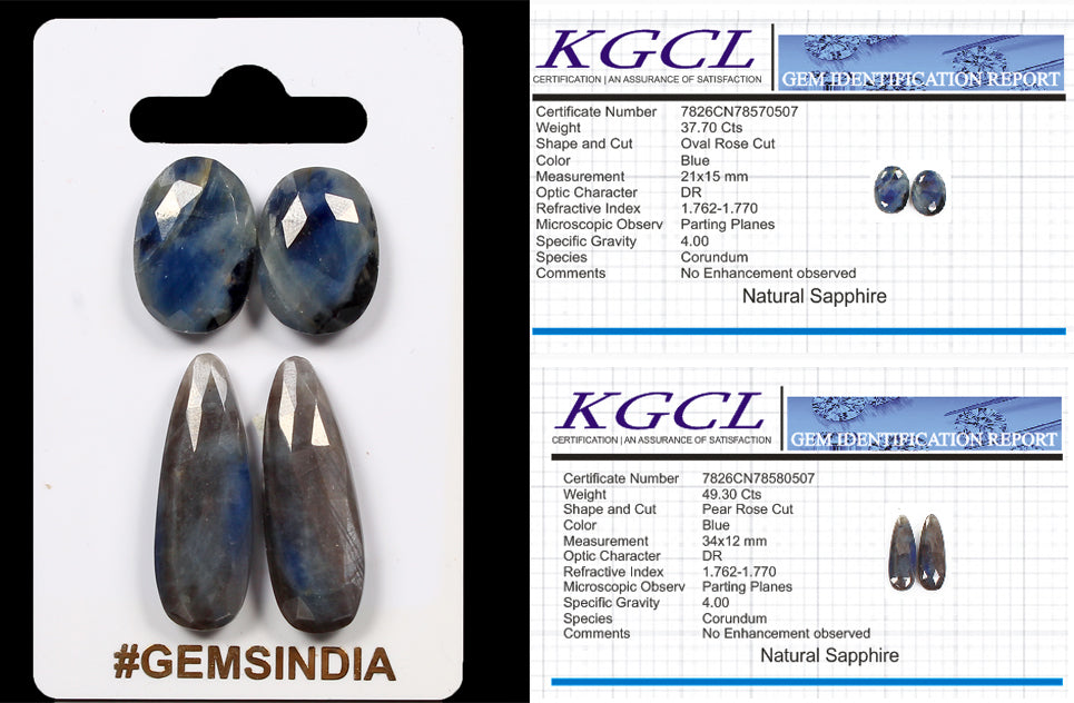 Certified 2 Pair Untreated Sapphire Rose Checker Cut Matching Pair For Earrings