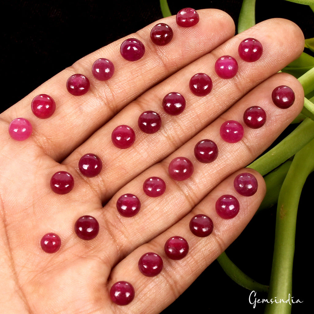 Natural Pink Red Ruby Cabochon 5-6mm Round Loose Wholesale Gemstones Lot 30 Pcs