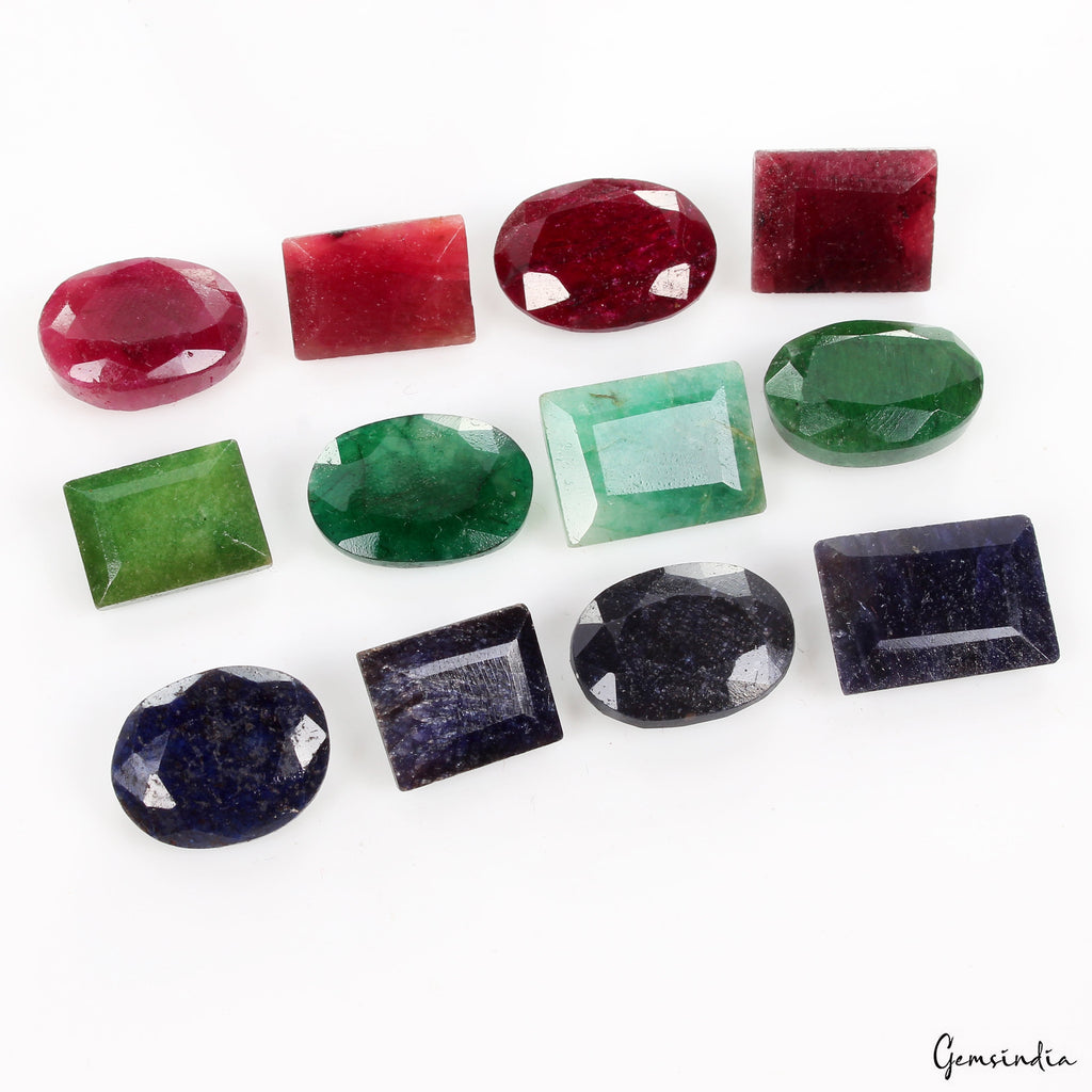 Certified 226.80 Ct Natural Multi Color Emerald Ruby Sapphire Mix Cut Loose Gems