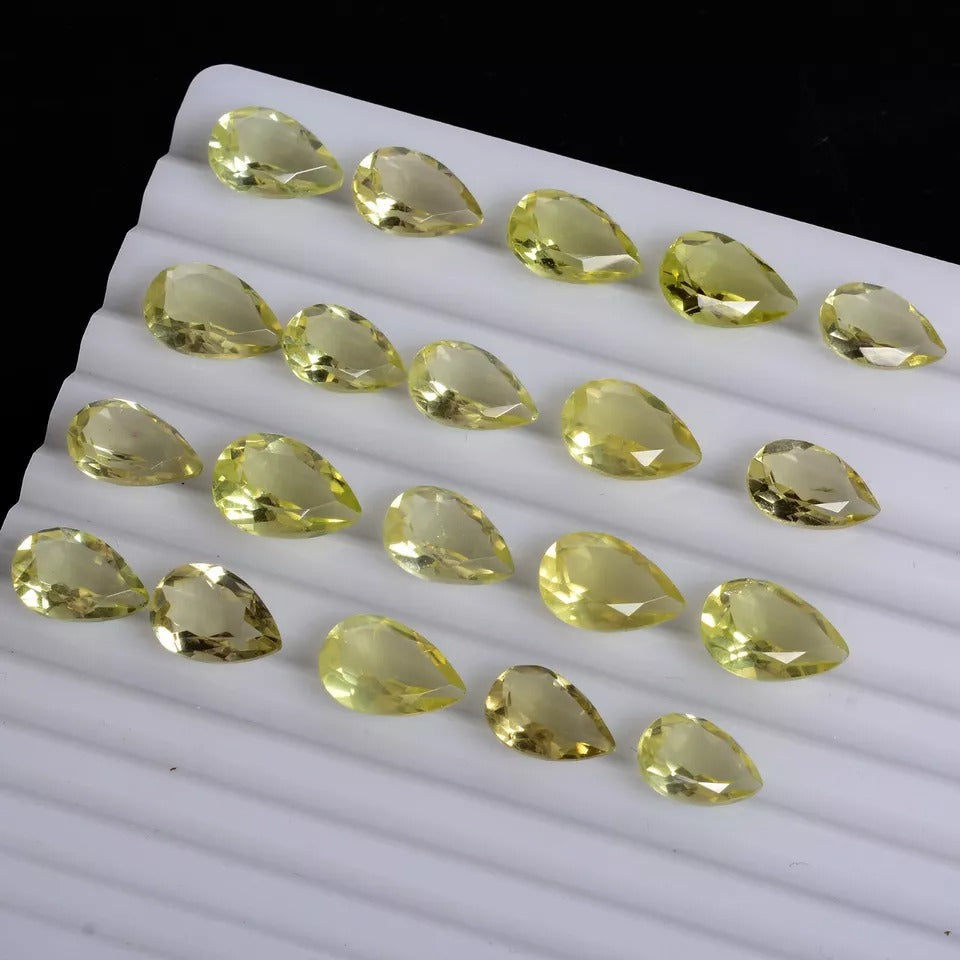 81 Ct/20 Pcs Natural Lemon Quartz Citrine Untreated Loose Pear Cut 11-14mm Gems