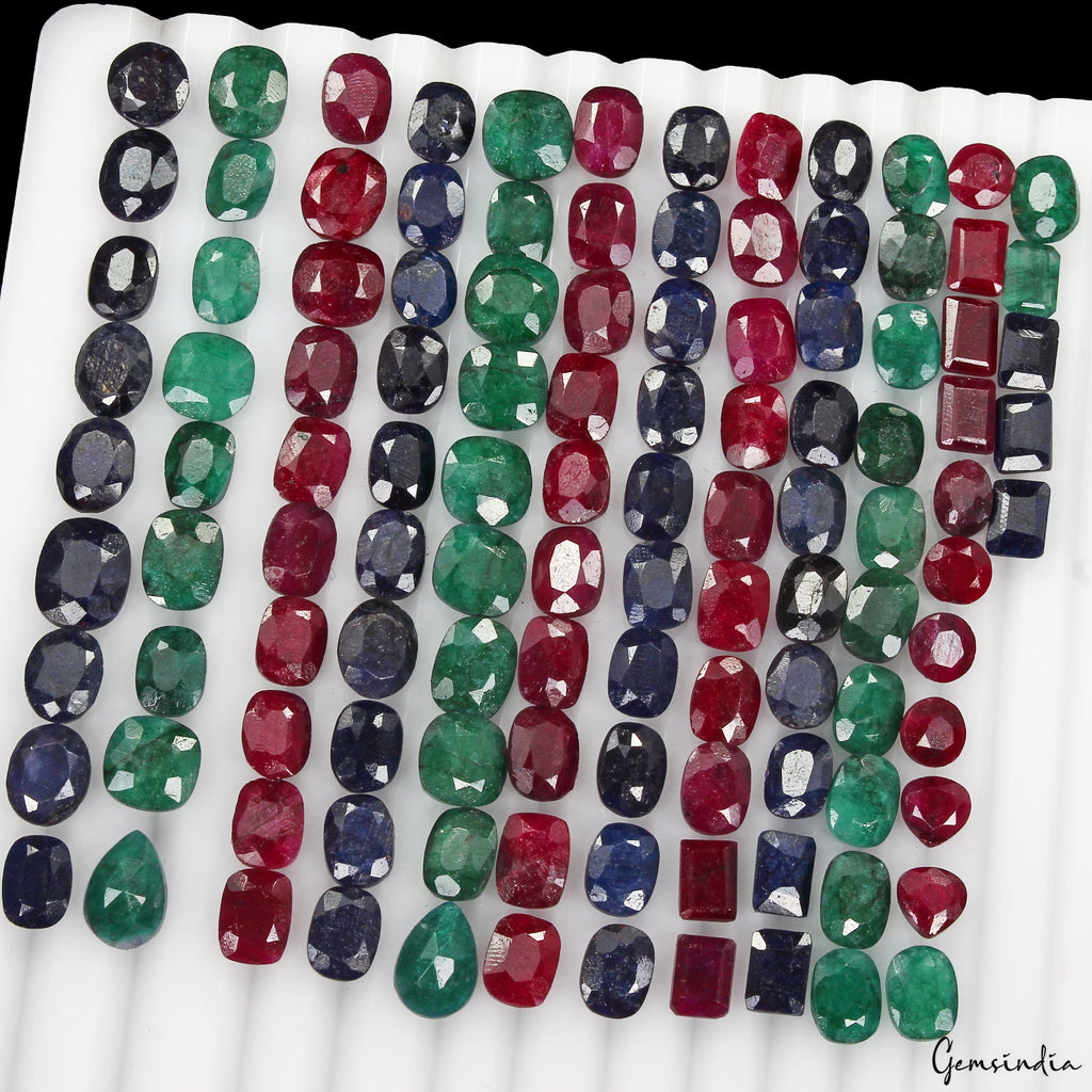 200 Ct/114Pc Natural Ruby Emerald Sapphire Loose Mix Cut Gemstones Certified Lot