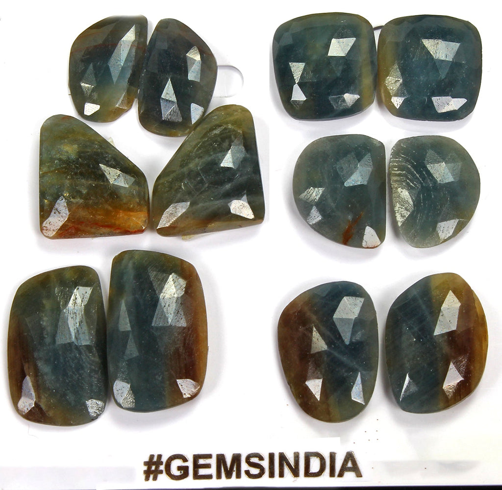 12 Pcs Natural Sapphire Pairs 19-27mm Unheated Checker Cut Loose Certified Gems