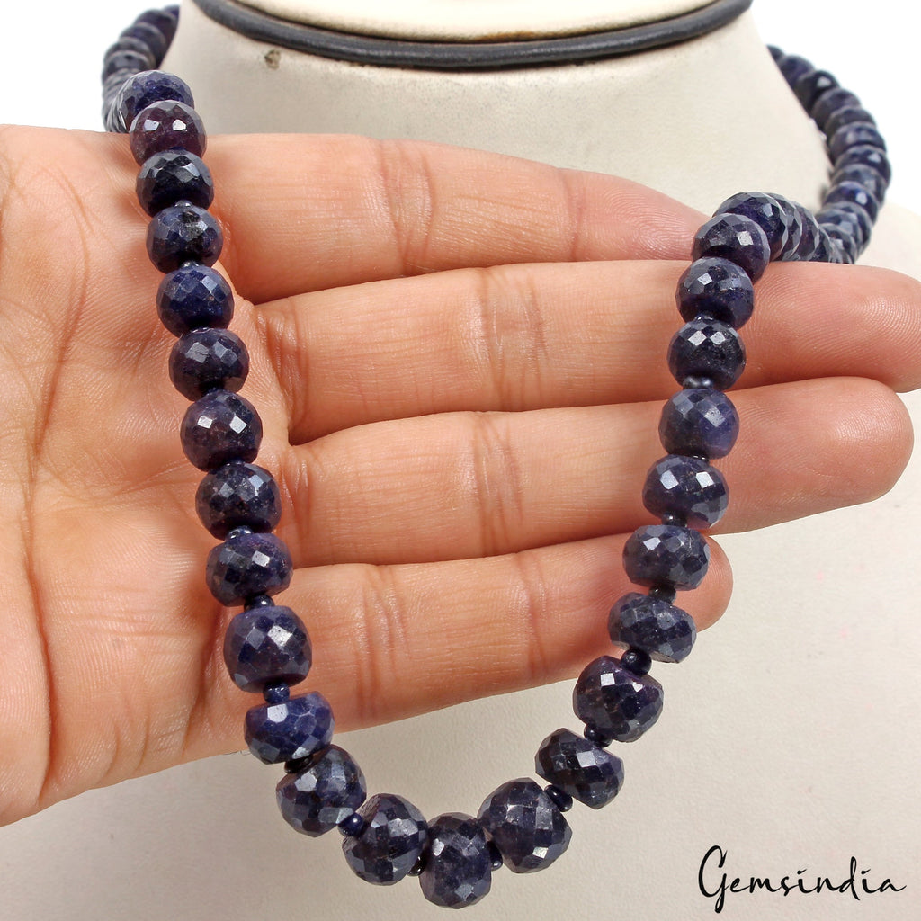 400Ct Natural Blue Sapphire Round Cut Beaded Single Strand Handmade Necklace 20"
