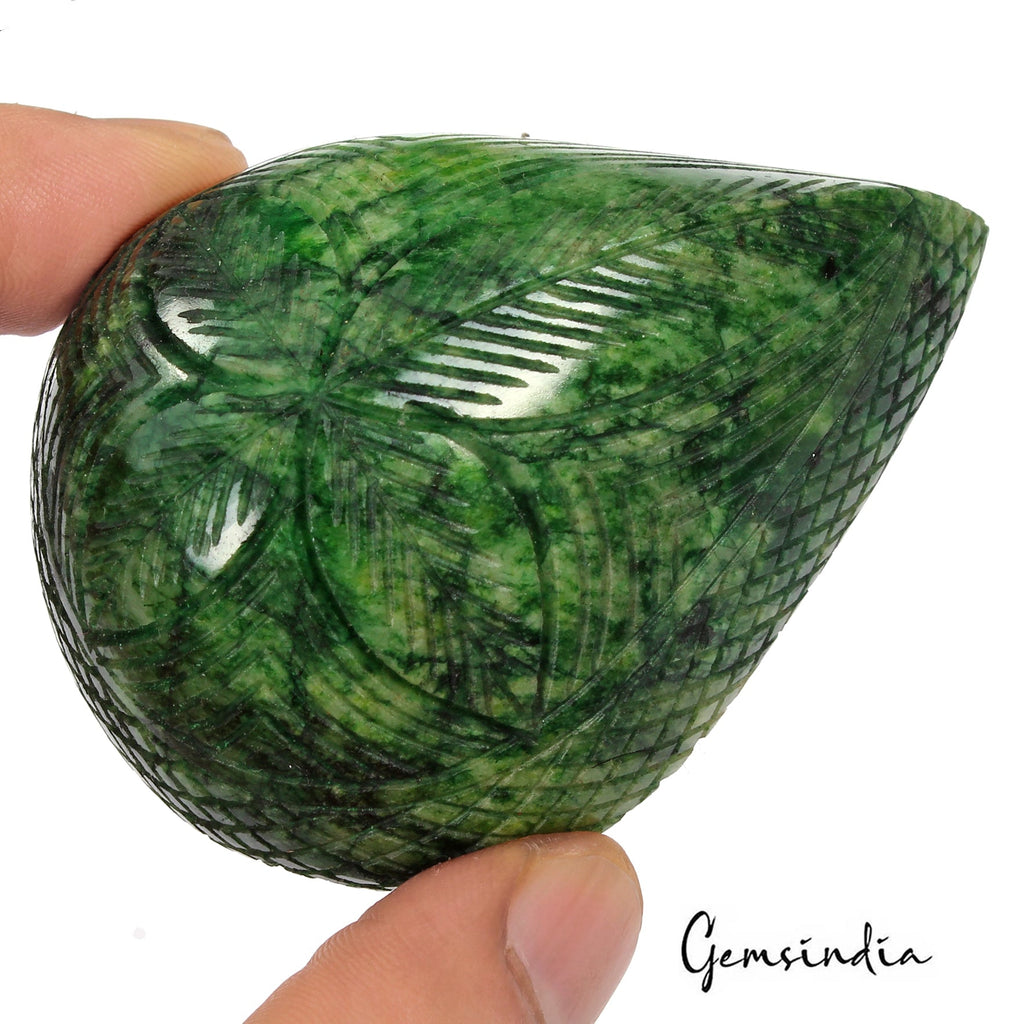 720 Ct Natural Green Brazilian Emerald Pear Carving Earth Mined Loose Gemstone