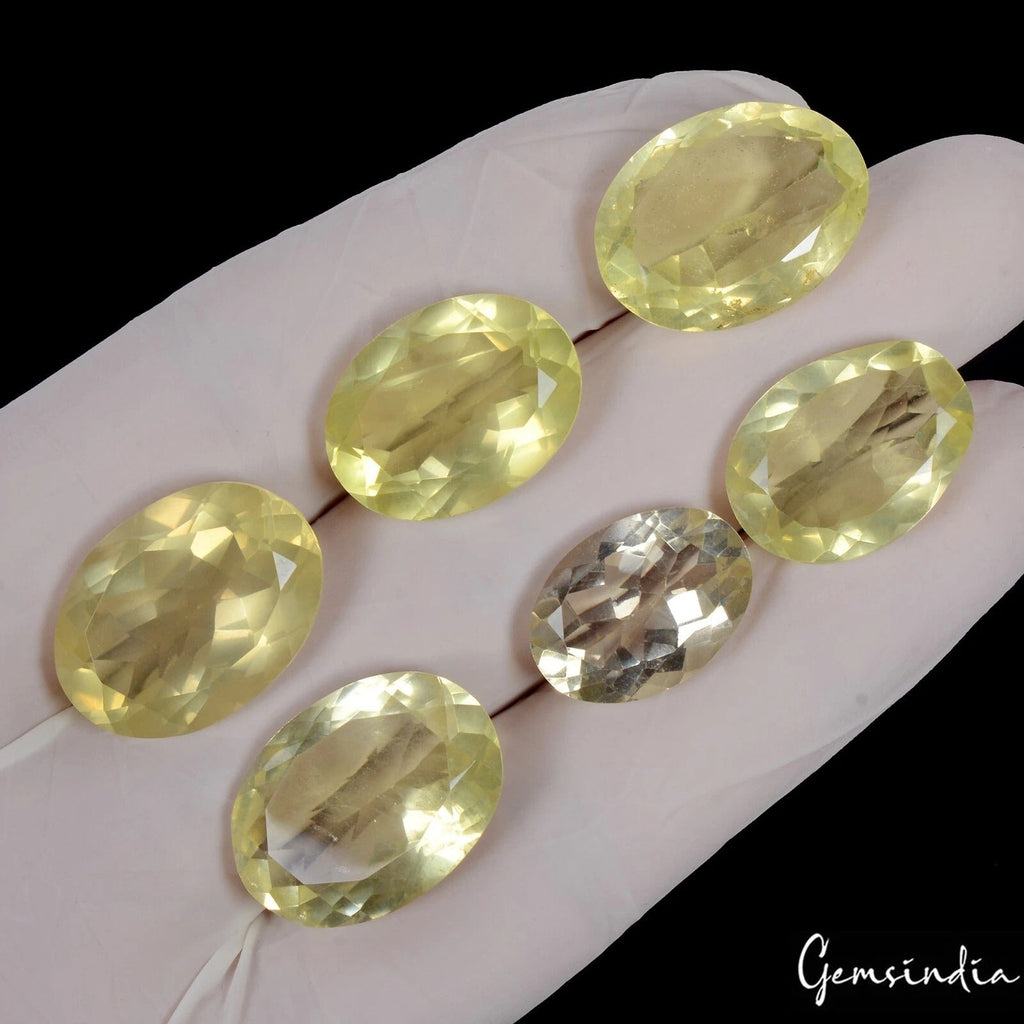 98.20 Ct/6 Pcs Natural Brazilian Untreated Lemon Citrine Oval Cut Loose Gems Lot